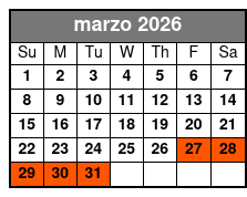 Evening Paddle marzo Schedule