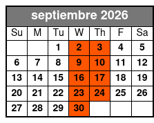 Chef's Table and Wine Tasting Tour septiembre Schedule