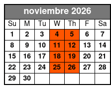 Chef's Table and Wine Tasting Tour noviembre Schedule