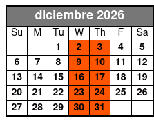 Chef's Table and Wine Tasting Tour diciembre Schedule