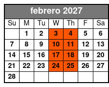 Chef's Table and Wine Tasting Tour febrero Schedule