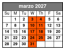 Chef's Table and Wine Tasting Tour marzo Schedule