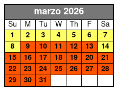 Paddleboard (1 Person) marzo Schedule