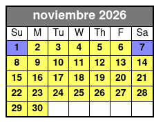 Paddleboard (1 Person) noviembre Schedule