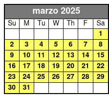 Space Coast 1 Hour marzo Schedule