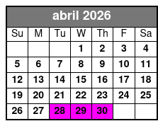 Champagne & Charcuterie Sunset Trail Ride abril Schedule