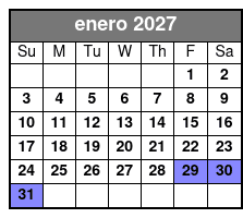 Champagne & Charcuterie Sunset Trail Ride enero Schedule