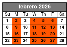 Tandem Kayak febrero Schedule