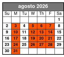 Tandem Kayak agosto Schedule