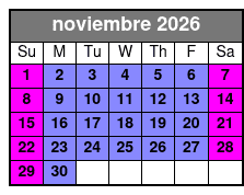 Aquatica Fun Card  noviembre Schedule