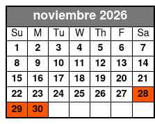 Sunset Tour November Schedule