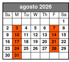 St Augustine Day Trip & Scenic Cruise agosto Schedule