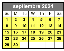 Clear Kayak Tours septiembre Schedule