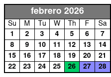 The Asylum Escape Room febrero Schedule