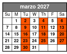 Adult 21+ W/Alcoholic Drinks marzo Schedule