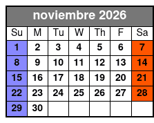 Adult 21+ W/Alcoholic Drinks noviembre Schedule