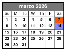 Private 2-Hour Sunset Sailing March Schedule