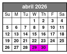 Private 2-Hour Sunset Sailing abril Schedule