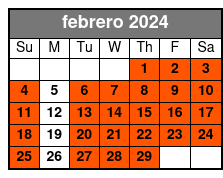 Las Vegas Party Package febrero Schedule