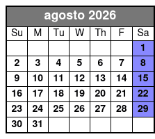 Tour + VIP Whiskey Tasting agosto Schedule