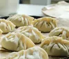 A person is pan-frying dumplings on a stovetop