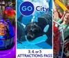 The image is a promotional collage for a city attractions pass featuring people enjoying a dinner cruise a close-up of an orca underwater and individuals experiencing thrill on a roller coaster
