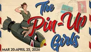 The image features vintage-style artwork of a woman in military attire riding a bomb, with the text 