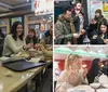 A group of people are enjoying a meal together at a restaurant with Chinese-style decor