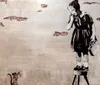 A monochromatic stencil graffiti artwork depicts a young girl on a raised platform apparently speaking on a phone while a small rat looks on from below